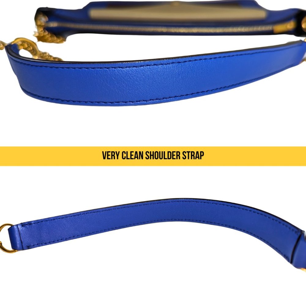 Celine Tri-Color Blue Leather Envelope Pocket Clutch on a Gold Chain - Picture 10 of 14